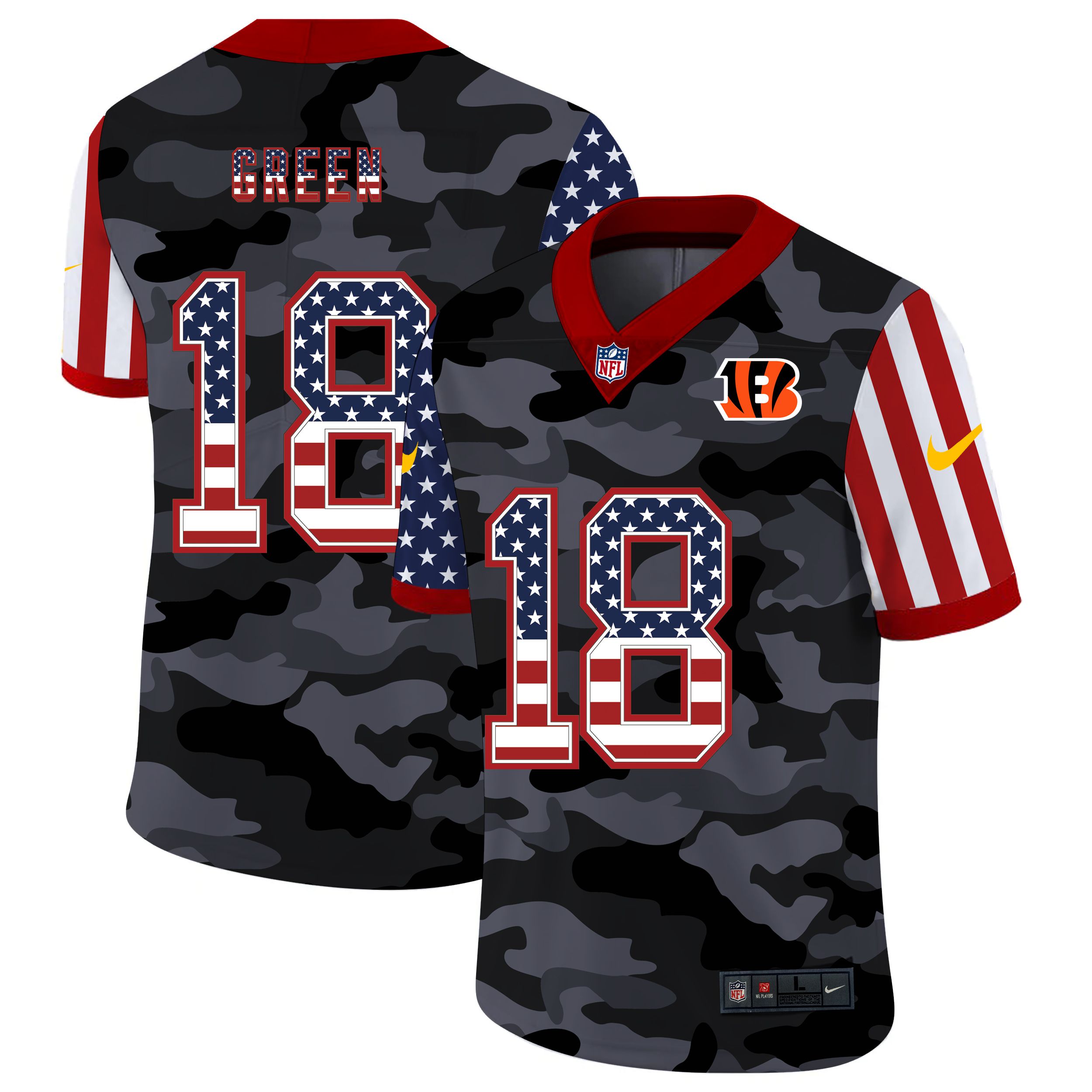 Men Cincinnati Bengals #18 Green 2020 Nike USA Camo Salute to Service Limited NFL Jerseys